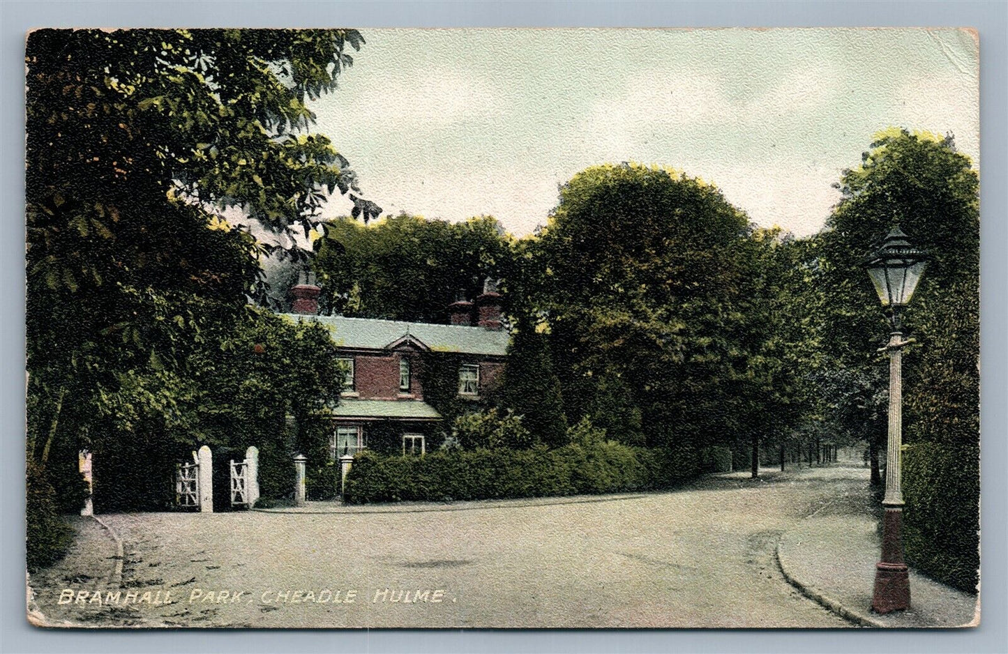 ENGLAND BFAMHALL PARK CHEADLE HULME ANTIQUE POSTCARD w/ STAMPS