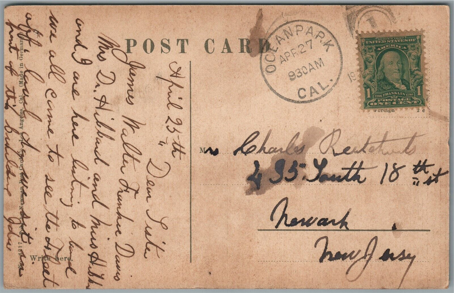 OCEAN PARK CA OPEN AIR CONCERT ANTIQUE POSTCARD