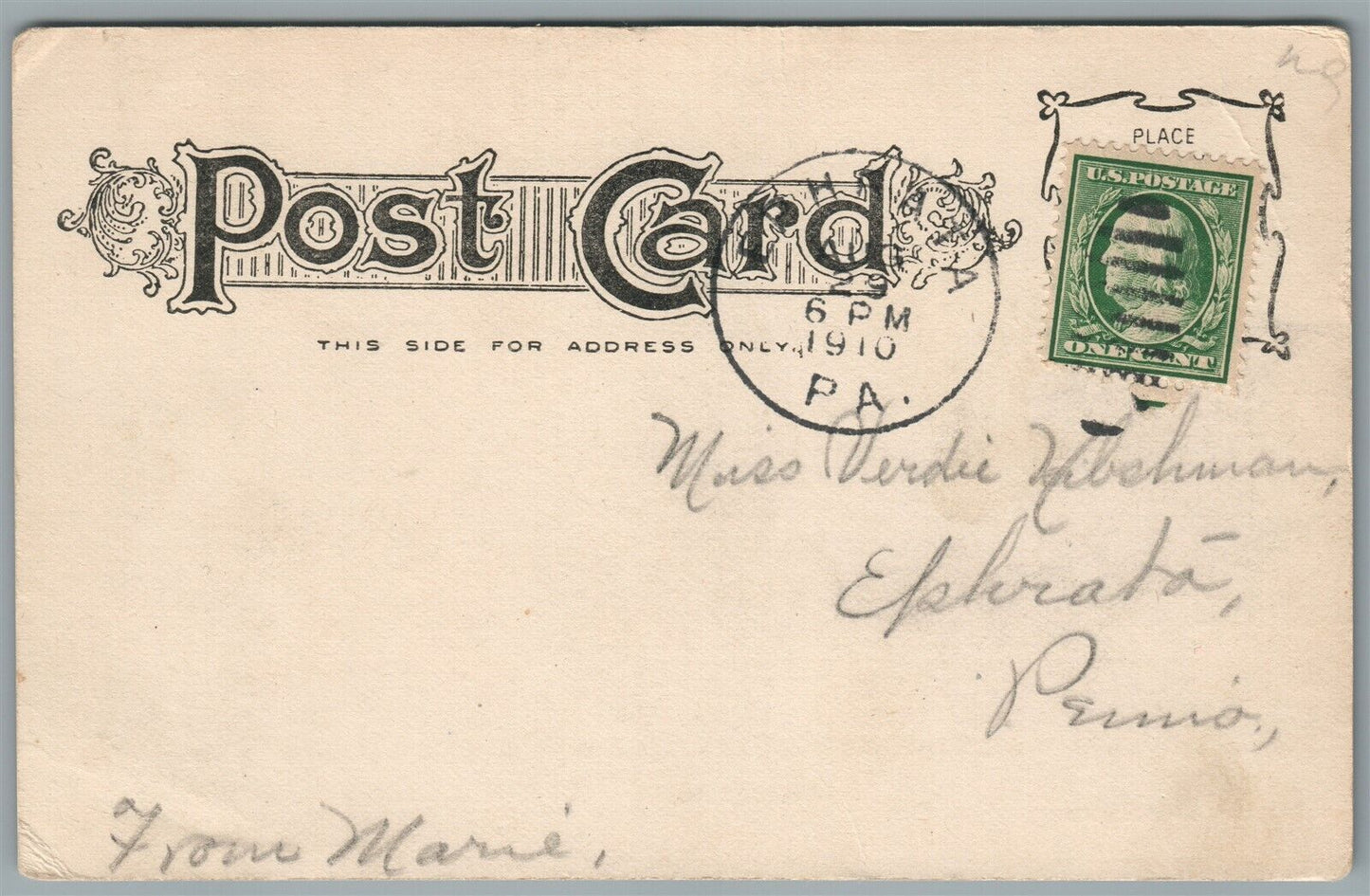 BROWNSTOWN PA CIGAR BOX & FURNITURE MANUFACTORY ANTIQUE POSTCARD