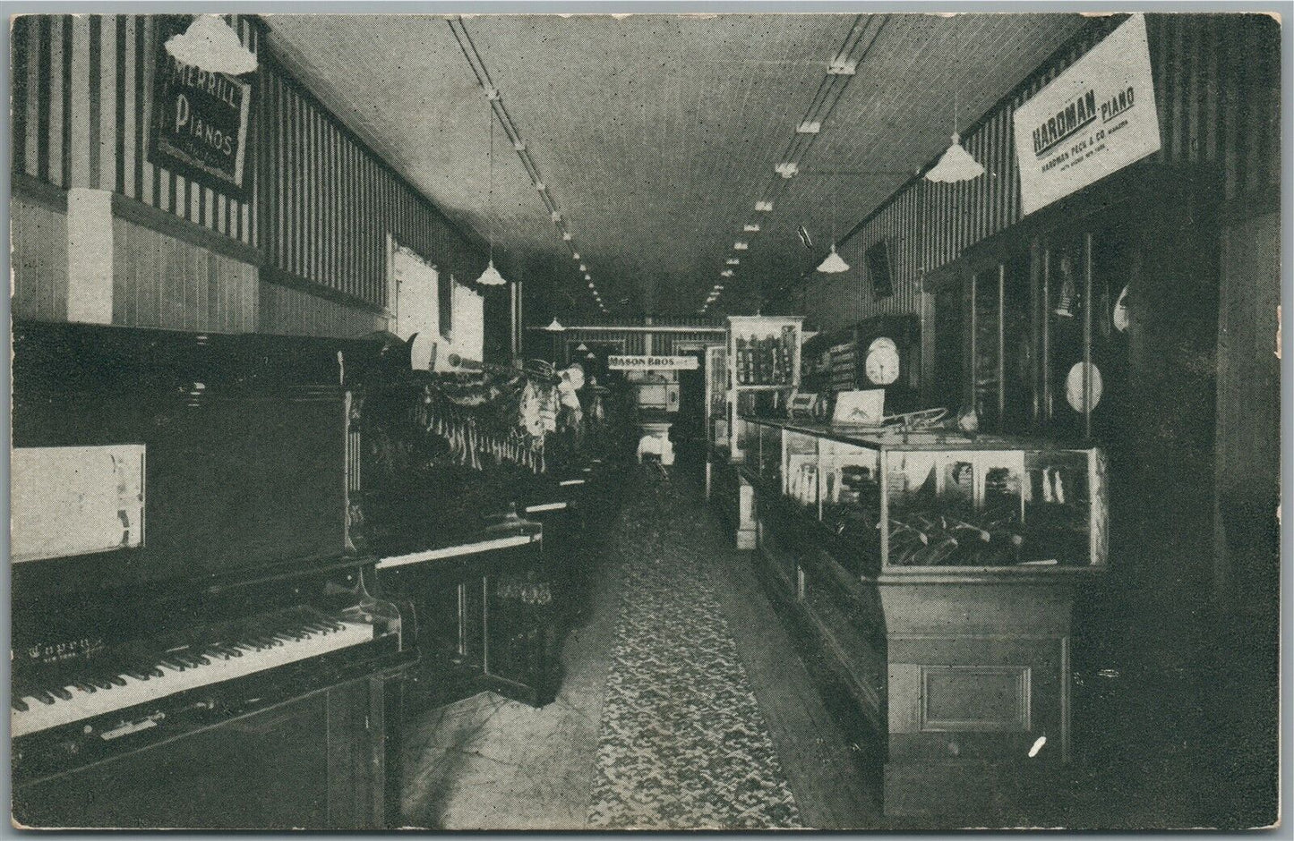 BELLOW FALLS VT MASON BROS. PIANO STORE ADVERTISING PRIVATE ANTIQUE POSTCARD