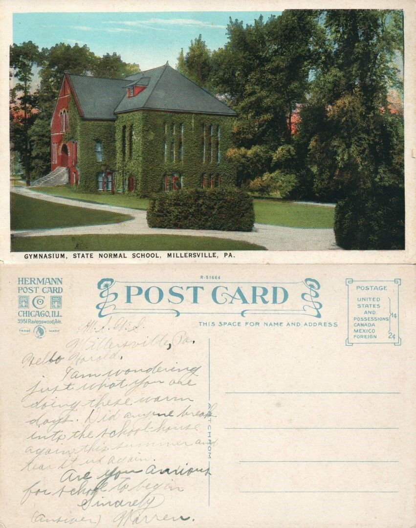 MILLERSVILLE PA GYMNASIUM STATE NORMAL SCHOOL ANTIQUE POSTCARD