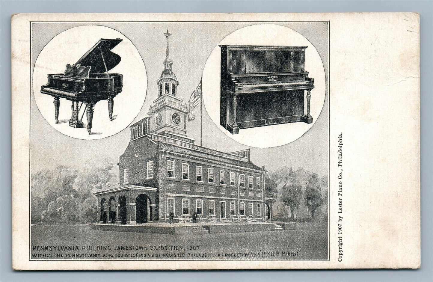 PHILADELPHIA PA LESTER PIANO CO ADVERTISING ANTIQUE POSTCARD PENNSYLVANIA BLDG