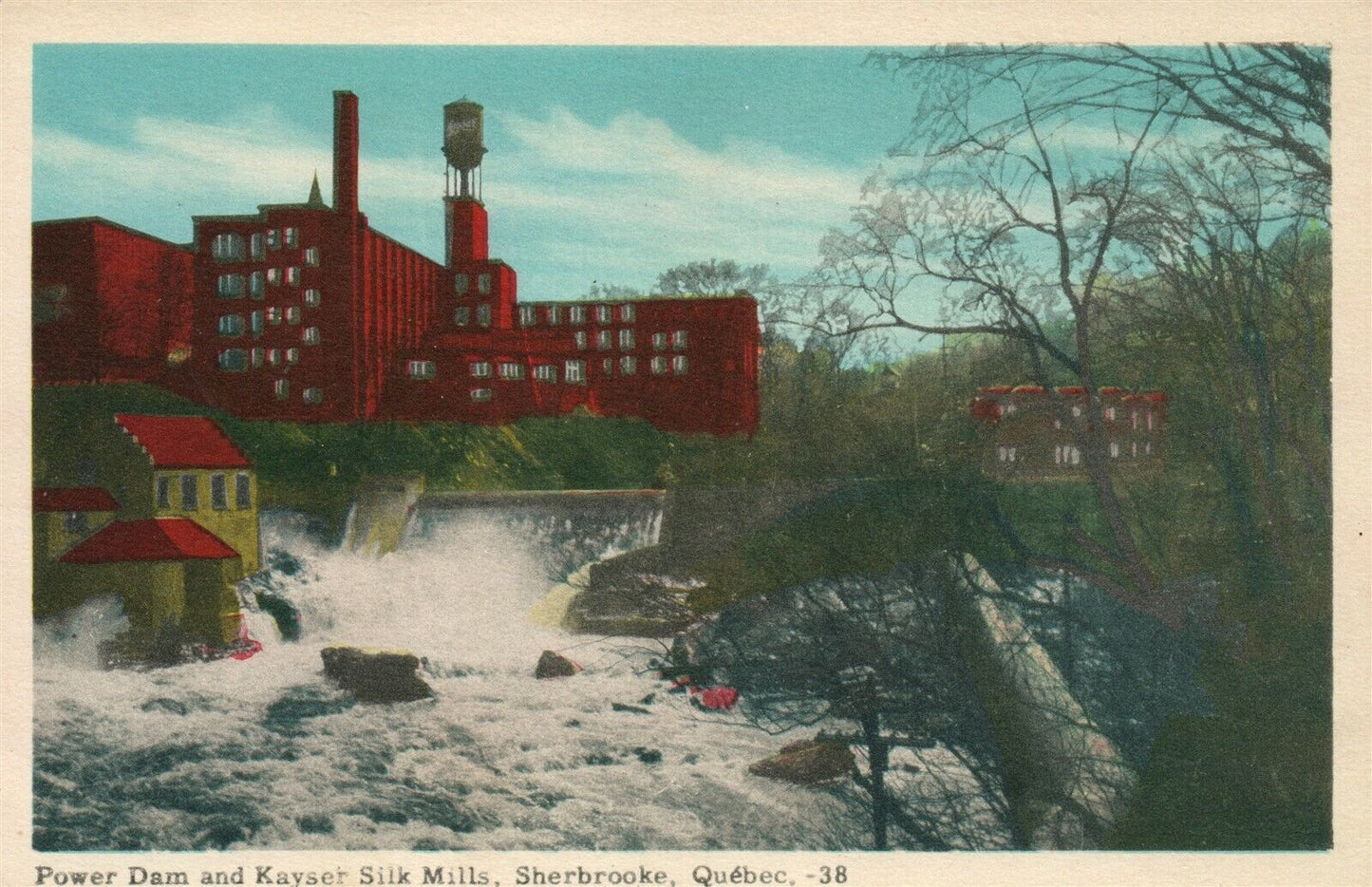 SHERBROOKE QUEBEC CANADA POWER DAM & KAYSER SILK MILLS ANTIQUE POSTCARD