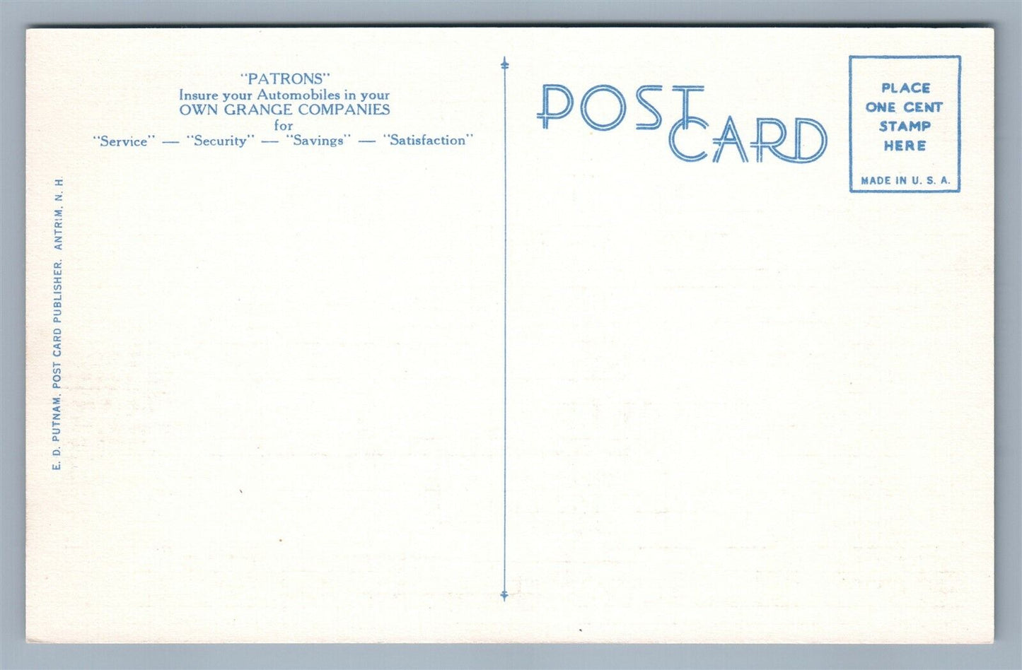 KEENE NH GRANGE LIABILITY & FIRE INSURANCE COMPANIES VINTAGE POSTCARD