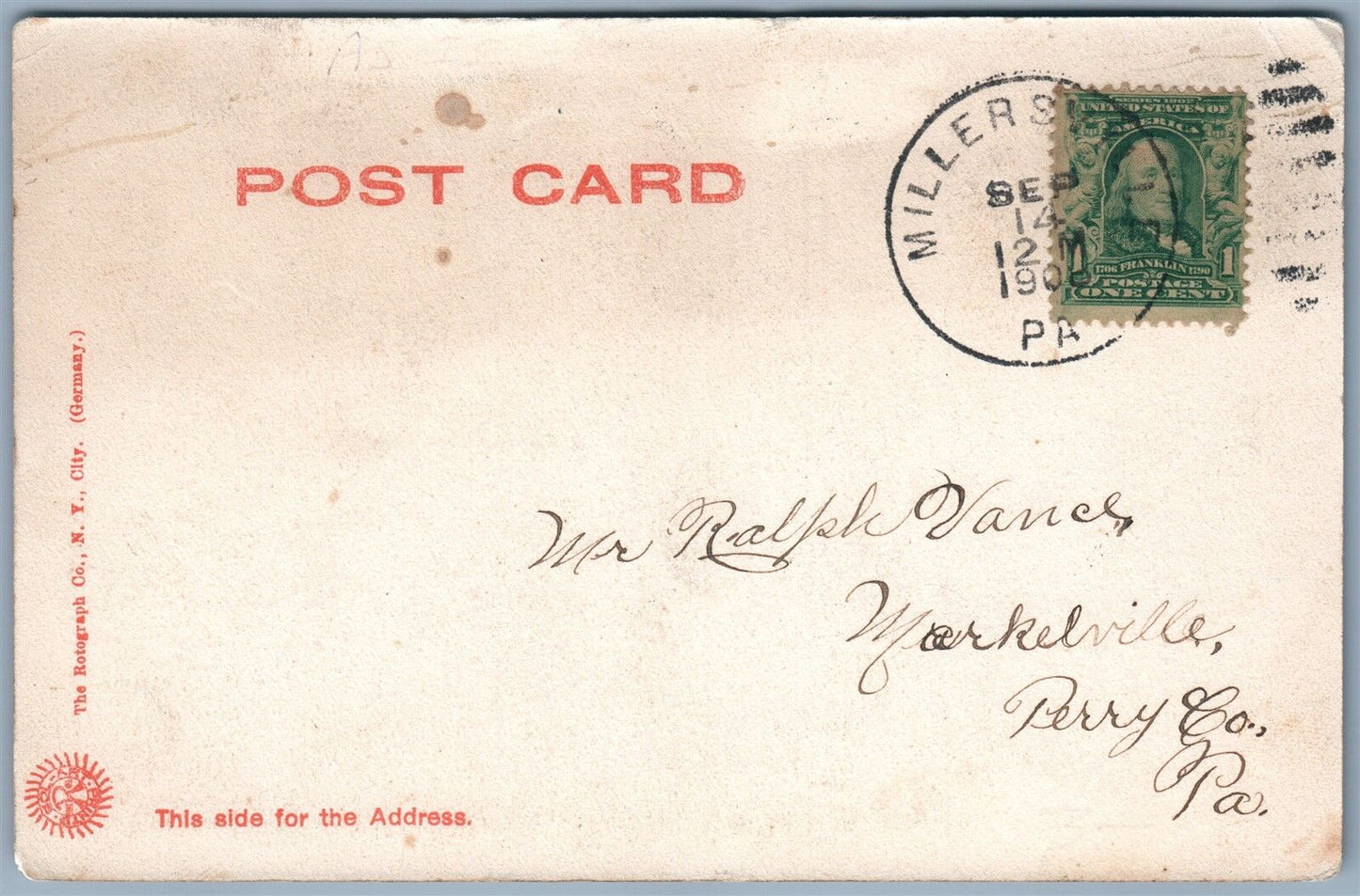 MILLERSVILLE PA STATE NORMAL SCHOOL 1906 UNDIVIDED ANTIQUE POSTCARD CORK STAMP