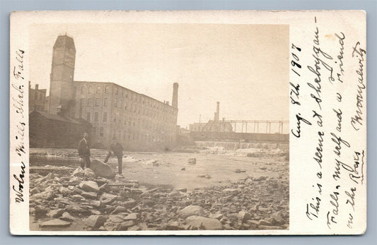 SHEBOYGAN FALLS WI WOOLEN MILLS 1907 ANTIQUE REAL PHOTO POSTCARD RPPC