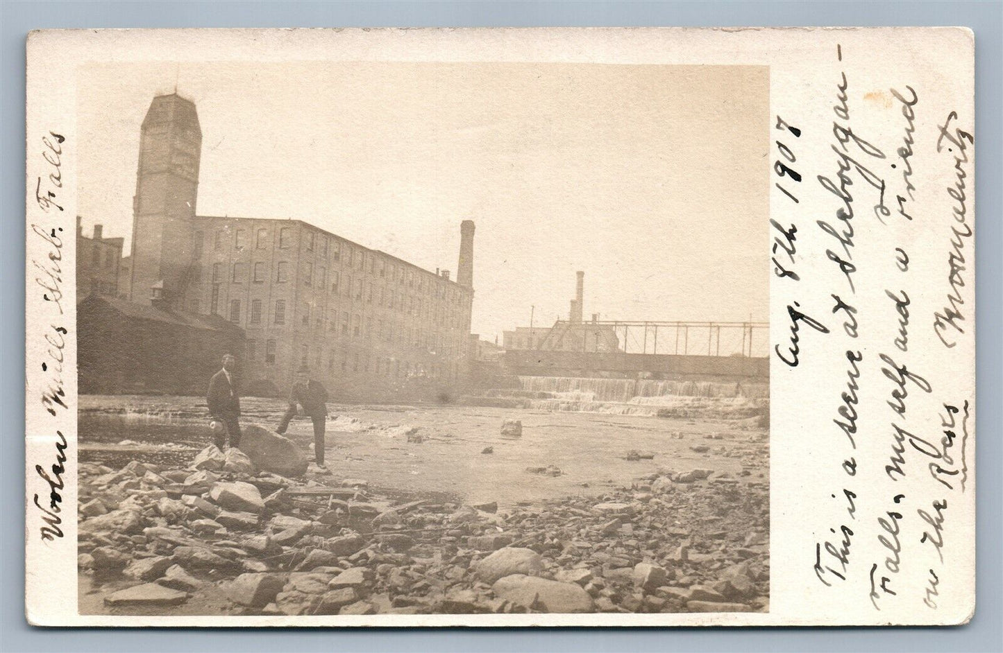 SHEBOYGAN FALLS WI WOOLEN MILLS 1907 ANTIQUE REAL PHOTO POSTCARD RPPC
