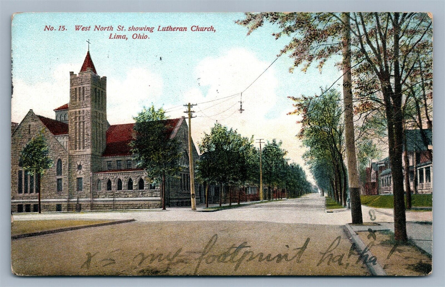 LIMA OH WEST NORTH STREET LUTHERAN CHURCH 1908 ANTIQUE POSTCARD