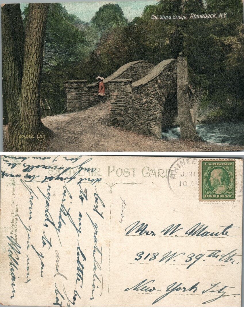 ANTIQUE POSTCARD - COL. OLIN'S BRIDGE RHINEBECK N.Y.