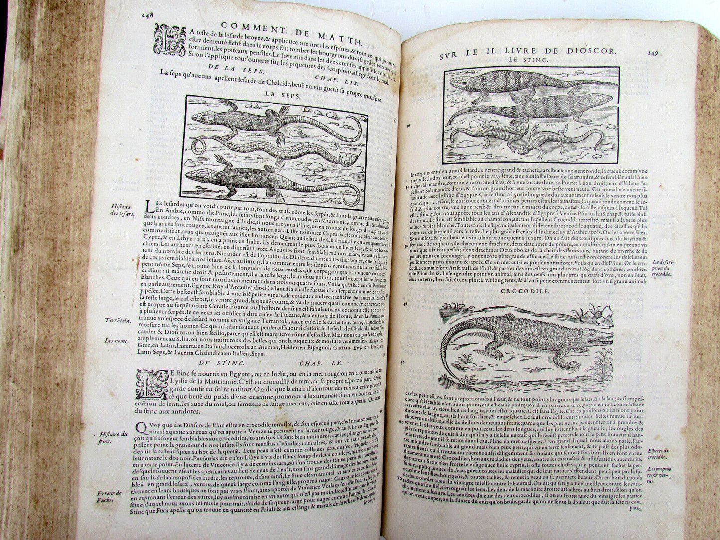 1579 MATTHIOLE COMMENTARIES ILLUSTRATED PLANTS ANIMALS antique 16th cent. FOLIO