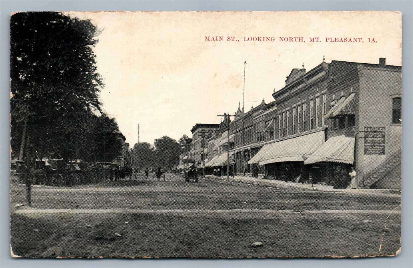 MT.PLEASANT IA MAIN STREET 1909 ANTIQUE POSTCARD