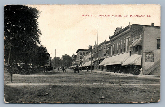 MT.PLEASANT IA MAIN STREET 1909 ANTIQUE POSTCARD