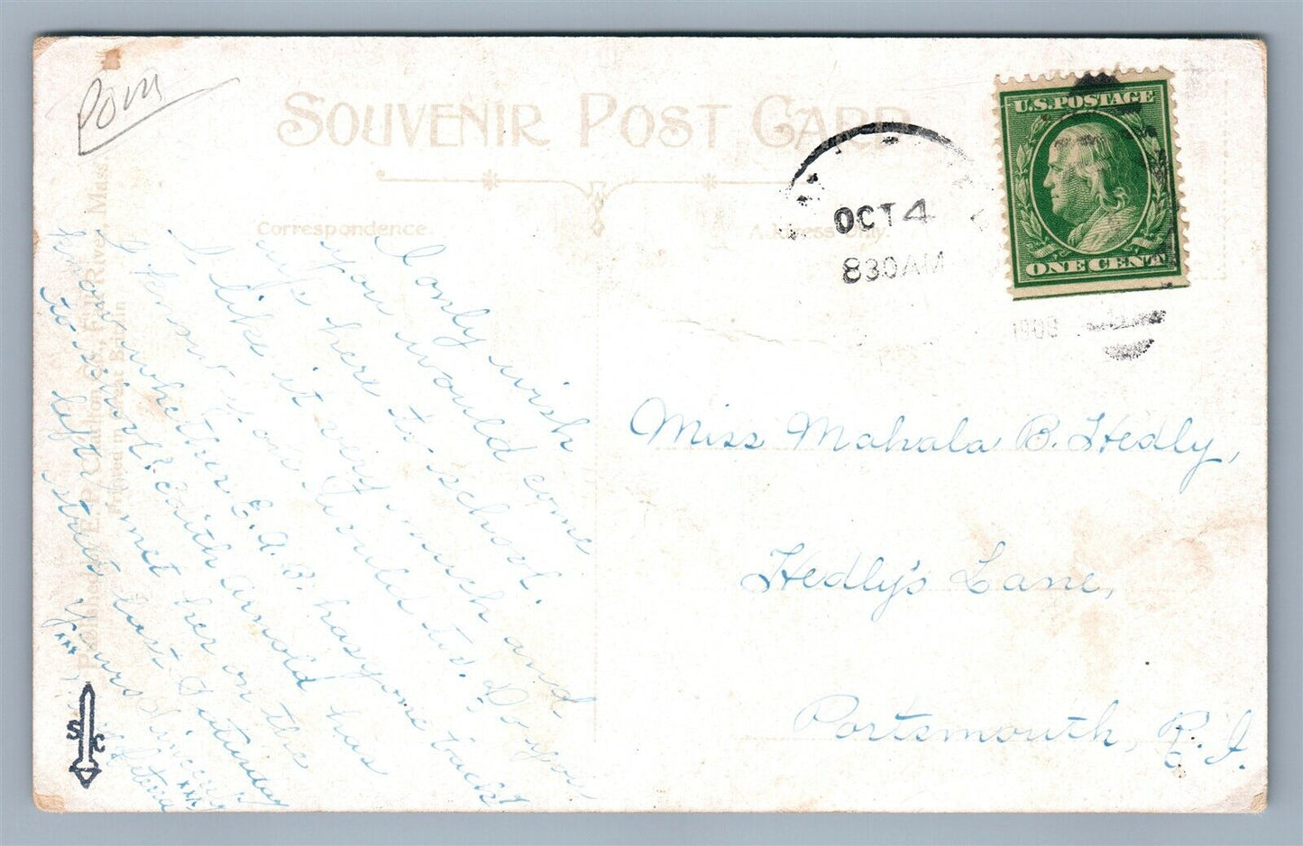 FALL RIVER MA NORTH MAIN STREET ANTIQUE POSTCARD