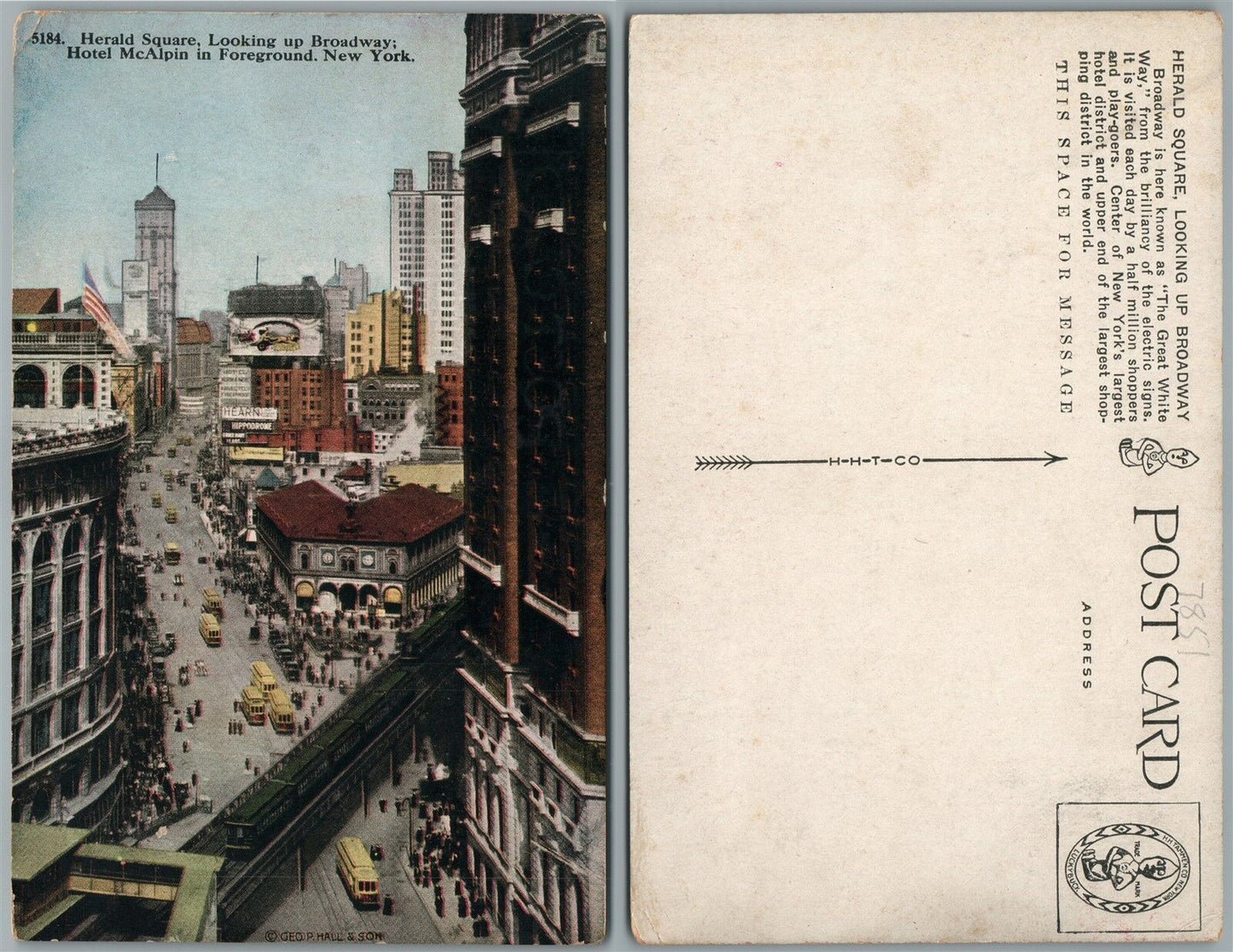 NEW YORK CITY N.Y. HERALD SQUARE HOTEL McALPIN ANTIQUE POSTCARD
