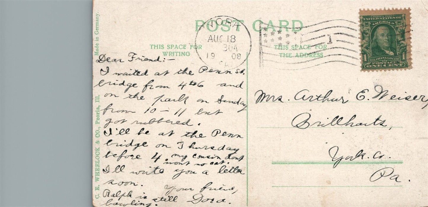 YORK PA CHRIST LUTHERAN CHURCH 1908 ANTIQUE POSTCARD