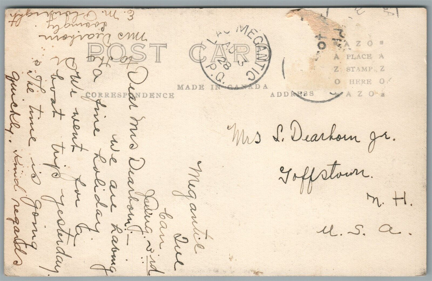 MEGANTIC CANADA ANTIQUE REAL PHOTO POSTCARD RPPC