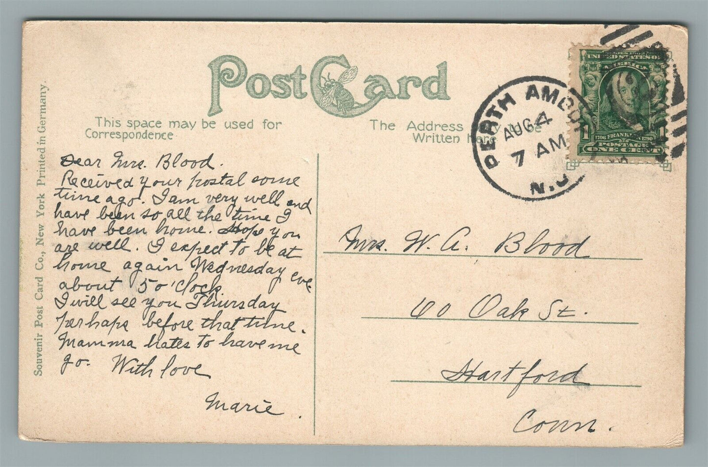 PERTH AMBOY NJ THE BLUFF ANTIQUE POSTCARD