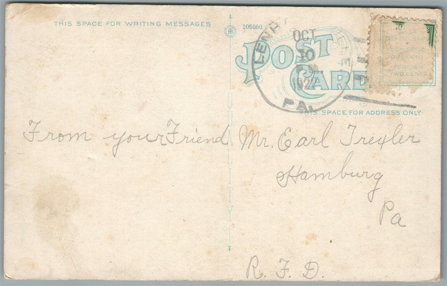 LENHARTSVILLE PA GREETINGS ANTIQUE POSTCARD