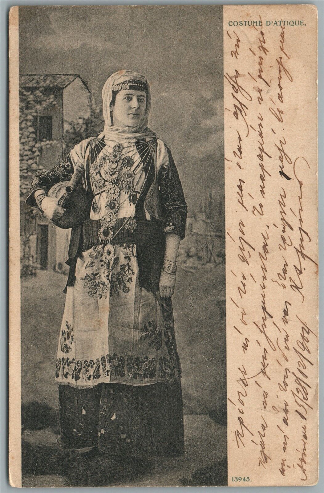 GREECE GREEK COSTUME D'ATTIQUE ANTIQUE POSTCARD