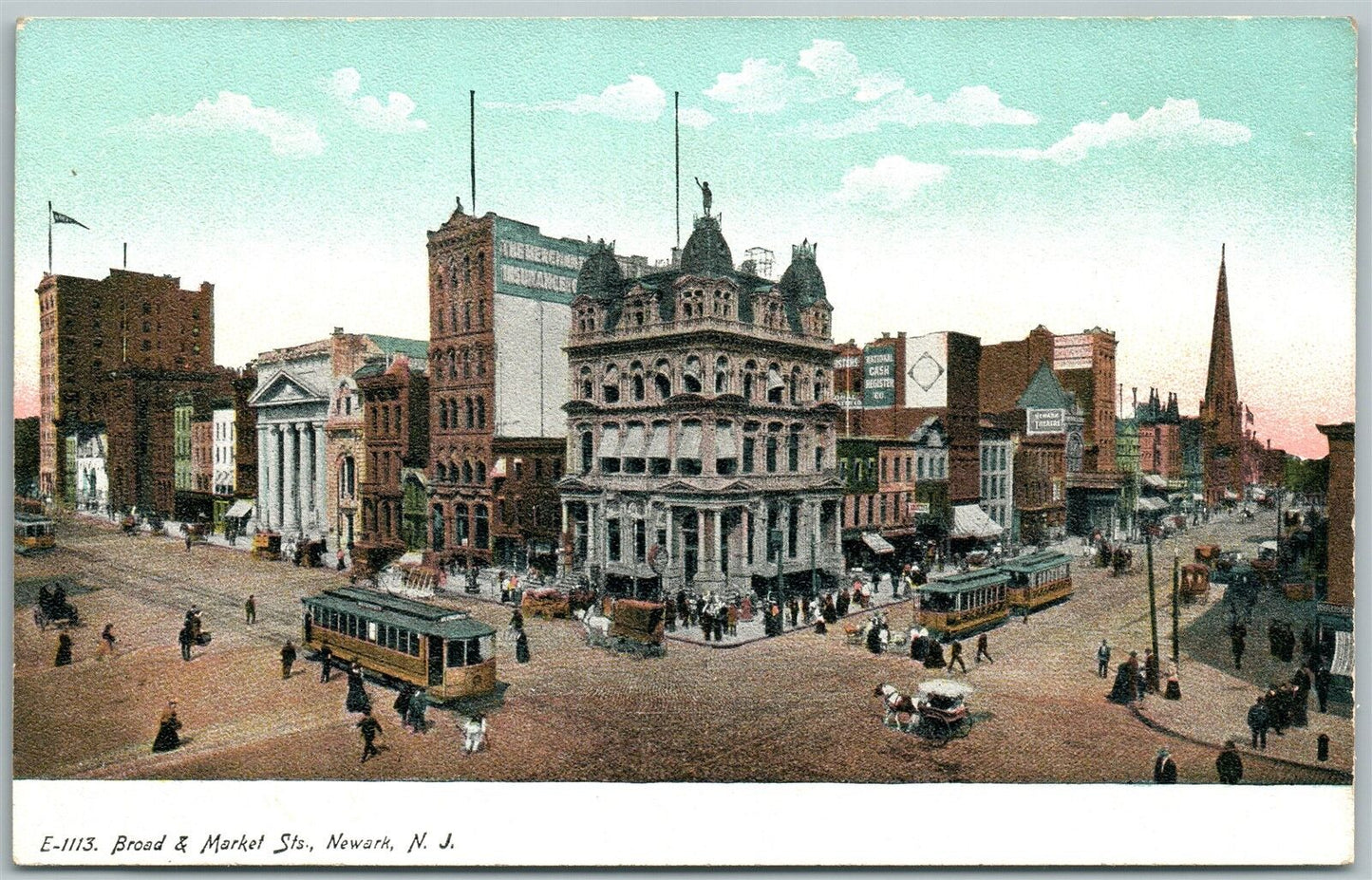 NEWARK NJ BROAD & MARKET STREETS UNDIVIDED ANTIQUE POSTCARD
