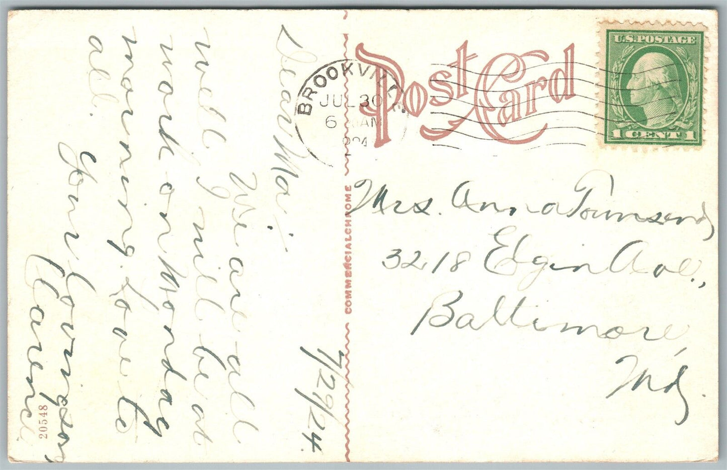 BROOKVILLE PA M.E. CHURCH 1924 ANTIQUE POSTCARD