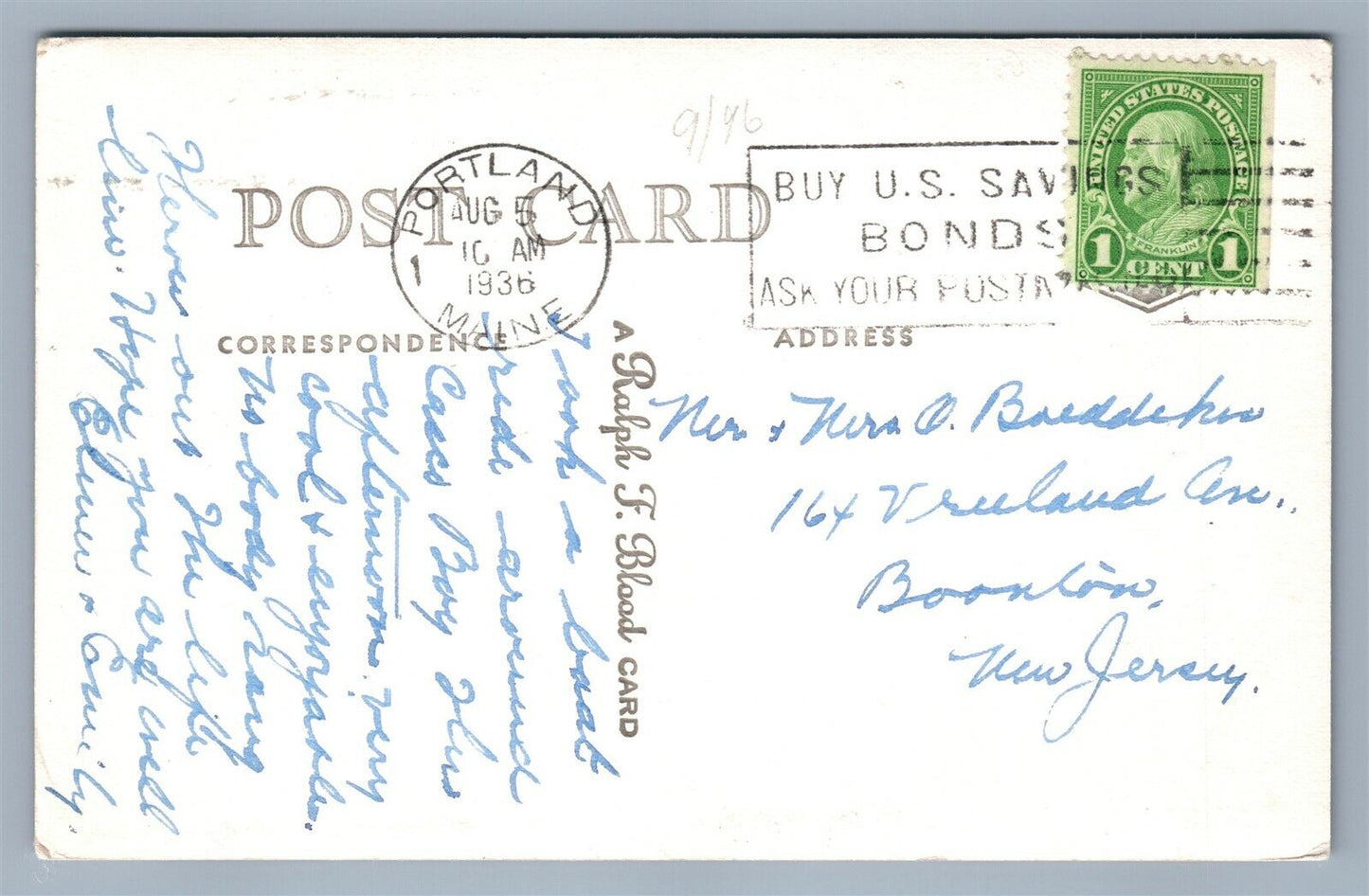 PORTLAND HEAD LIGHT HOUSE VINTAGE 1936 REAL PHOTO POSTCARD RPPC