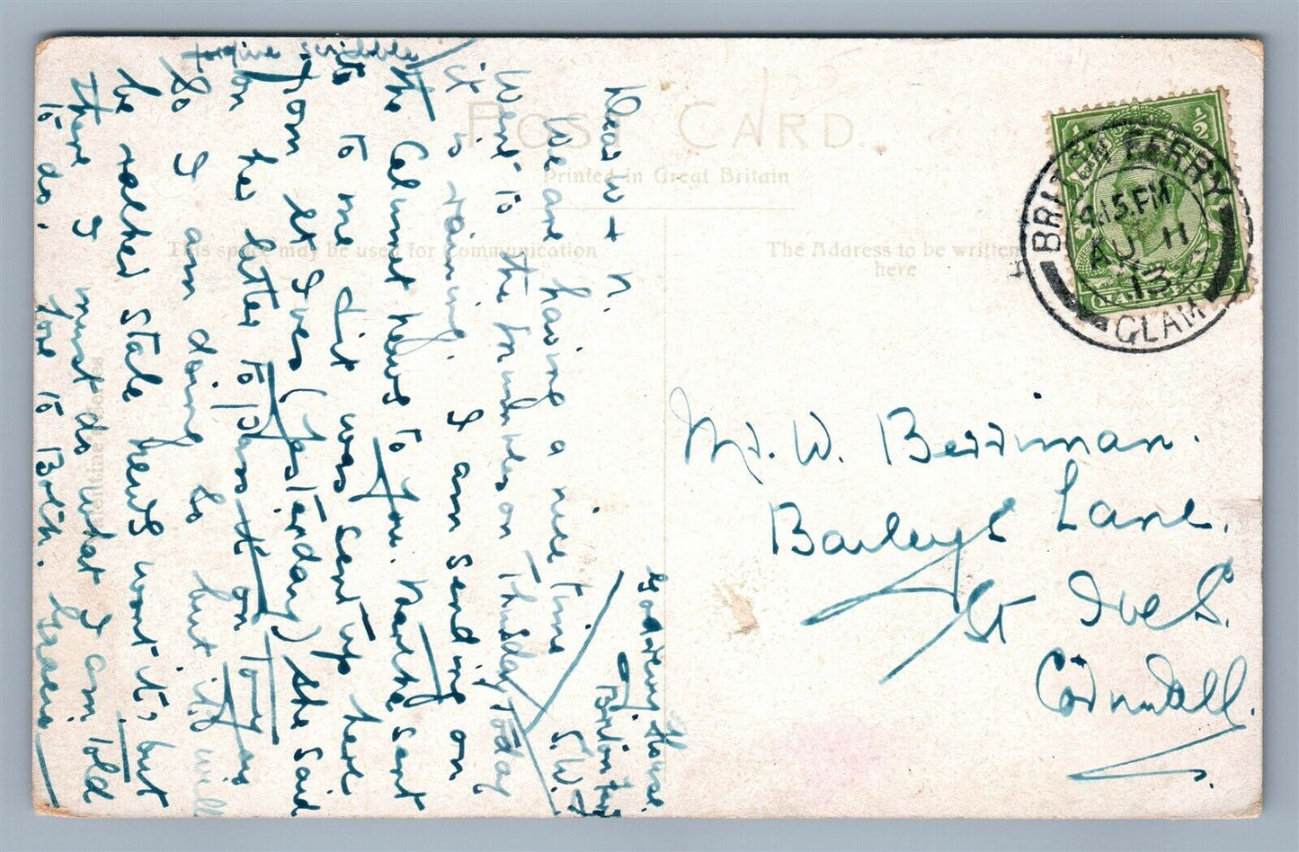 TRAIN & OYSTERMOUTH STATION MUMBLES ENGLAND ANTIQUE POSTCARD w/ STAMP