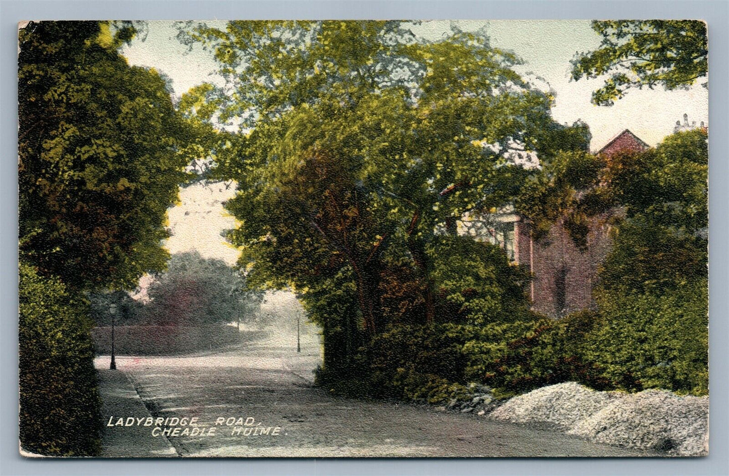 ENGLAND LADYBRIDGE ROAD CHEADLE HULME ANTIQUE POSTCARD w/ STAMP