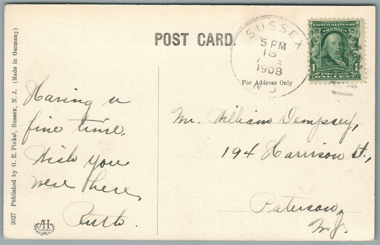 SUSSEX NJ BIRDS EYE VIEW ANTIQUE POSTCARD