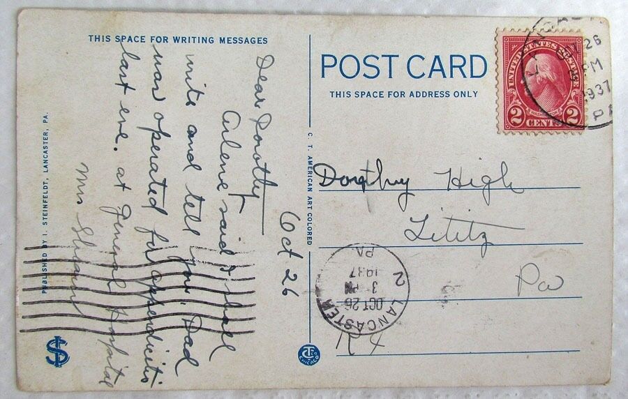1937 VINTAGE POSTCARD Y.W.C.A. LANCASTER PA