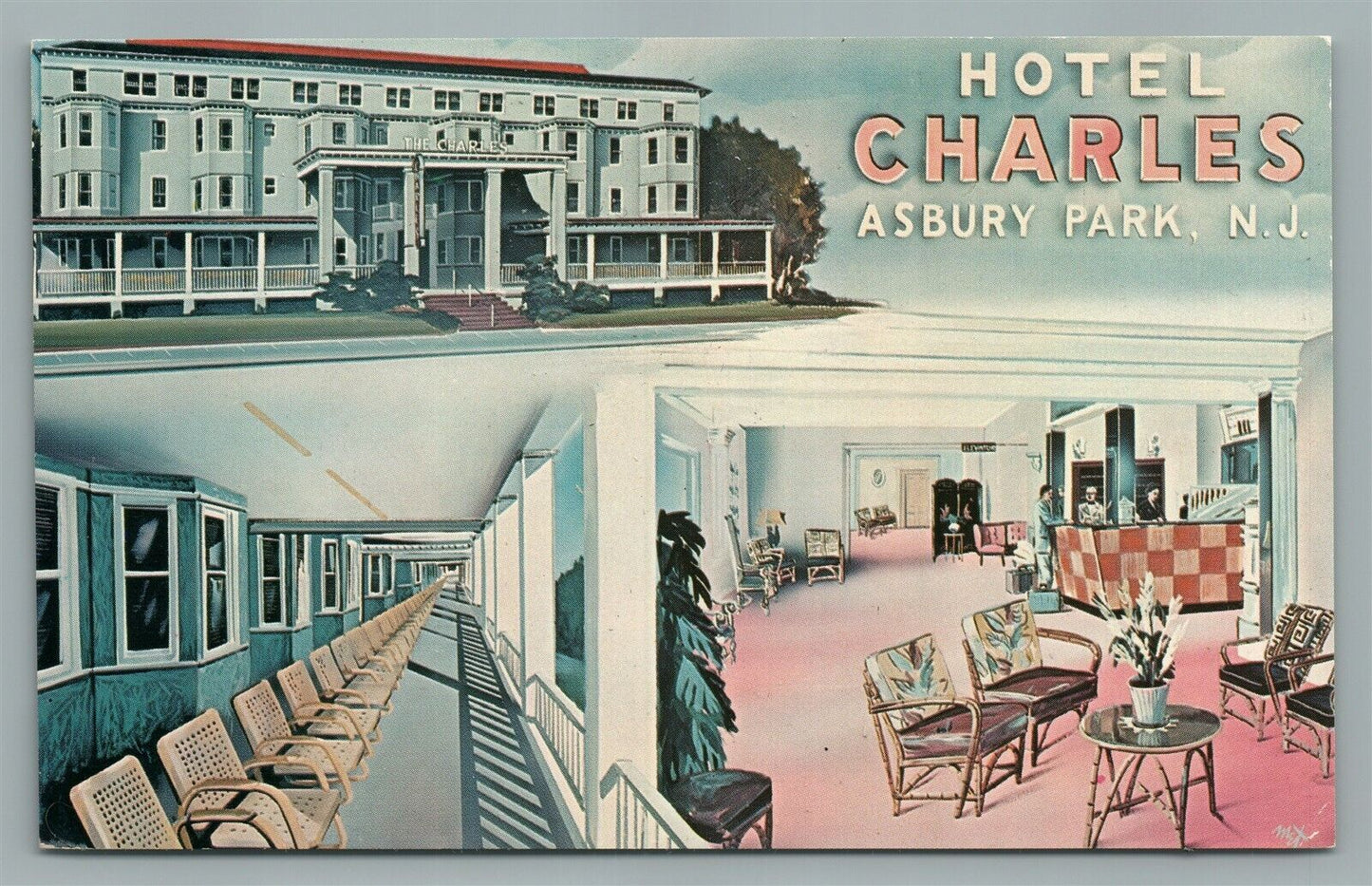 ASBURY PARK NJ HOTEL CHARLES VINTAGE POSTCARD