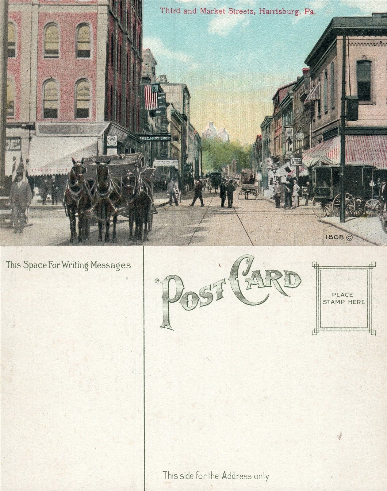 HARRISBURG PA THIRD & MARKET STREET ANTIQUE POSTCARD