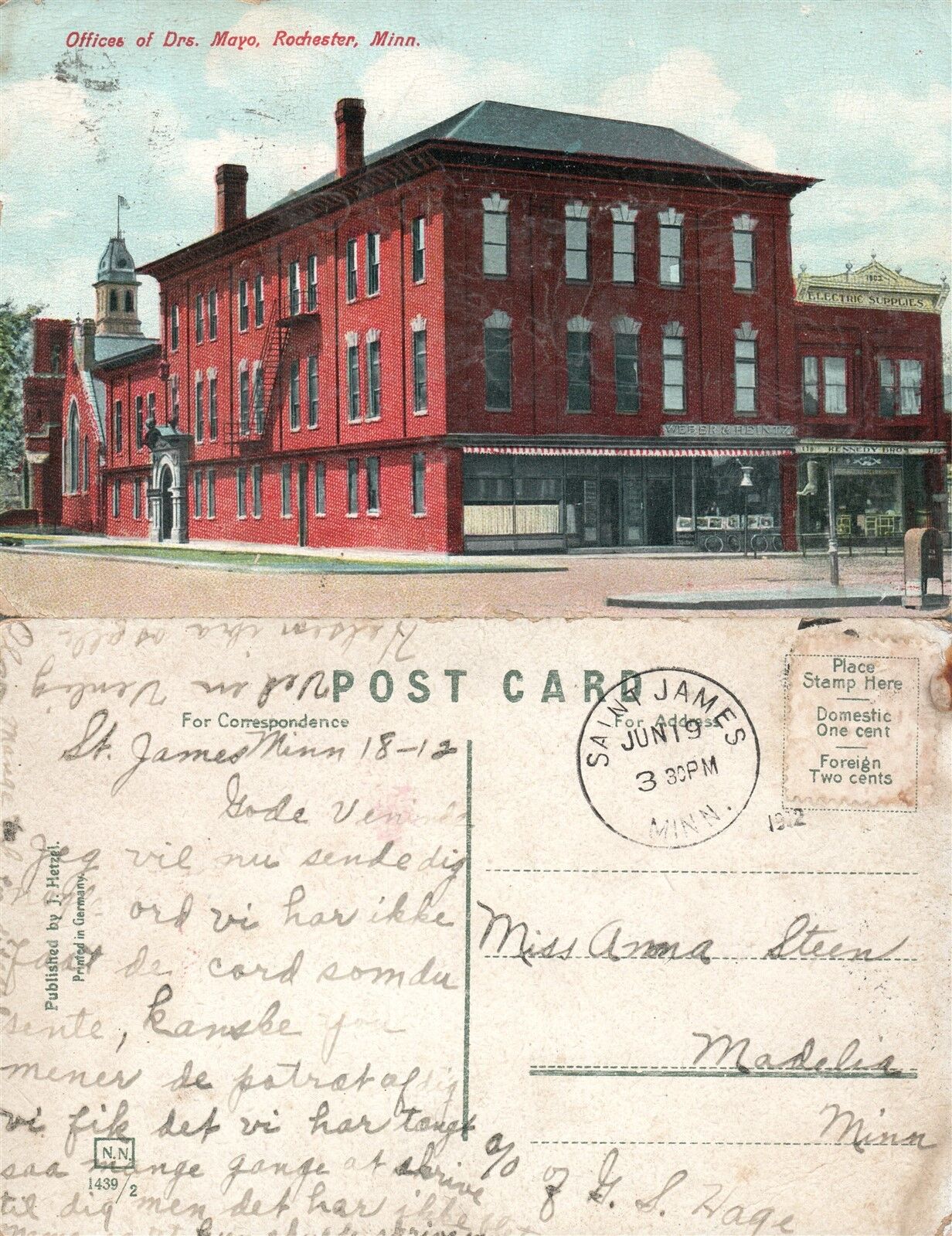 ROCHESTER MN OFFICES OF DRS. MAYO 1912 ANTIQUE POSTCARD