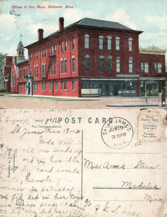 ROCHESTER MN OFFICES OF DRS. MAYO 1912 ANTIQUE POSTCARD