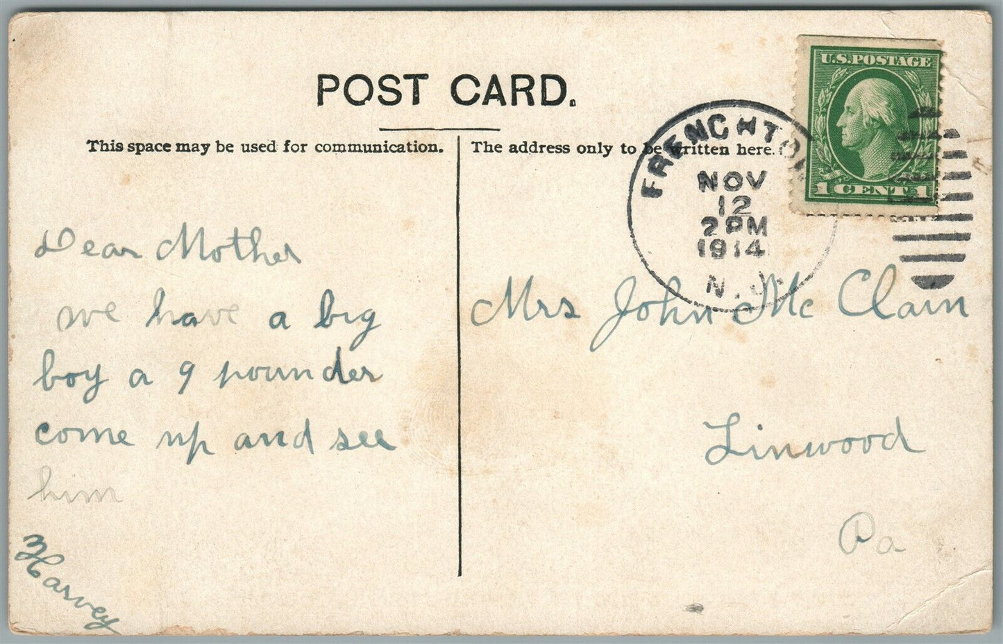 FRENCHTOWN NJ SECOND STREET ANTIQUE POSTCARD