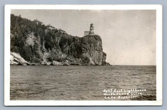 LAKE SUPERIOR MN SPLIT ROCK LIGHT HOUSE VINTAGE REAL PHOTO POSTCARD RPPC