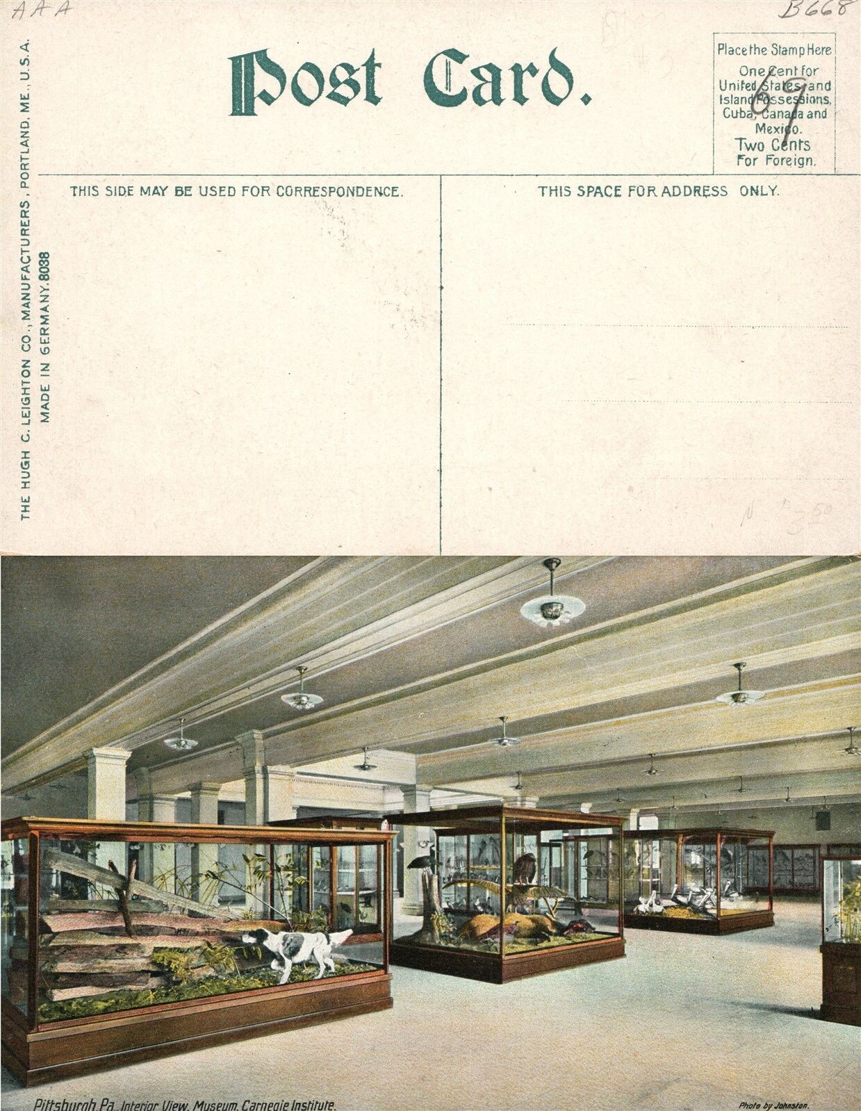 PITTSBURG PA CARNEGIE INSTITUTE MUSEUM ANTIQUE POSTCARD