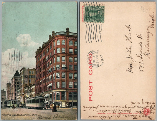 MINNEAPOLIS MN HENNEPIN AVENUE ANTIQUE 1907 UNDIVIDED POSTCARD