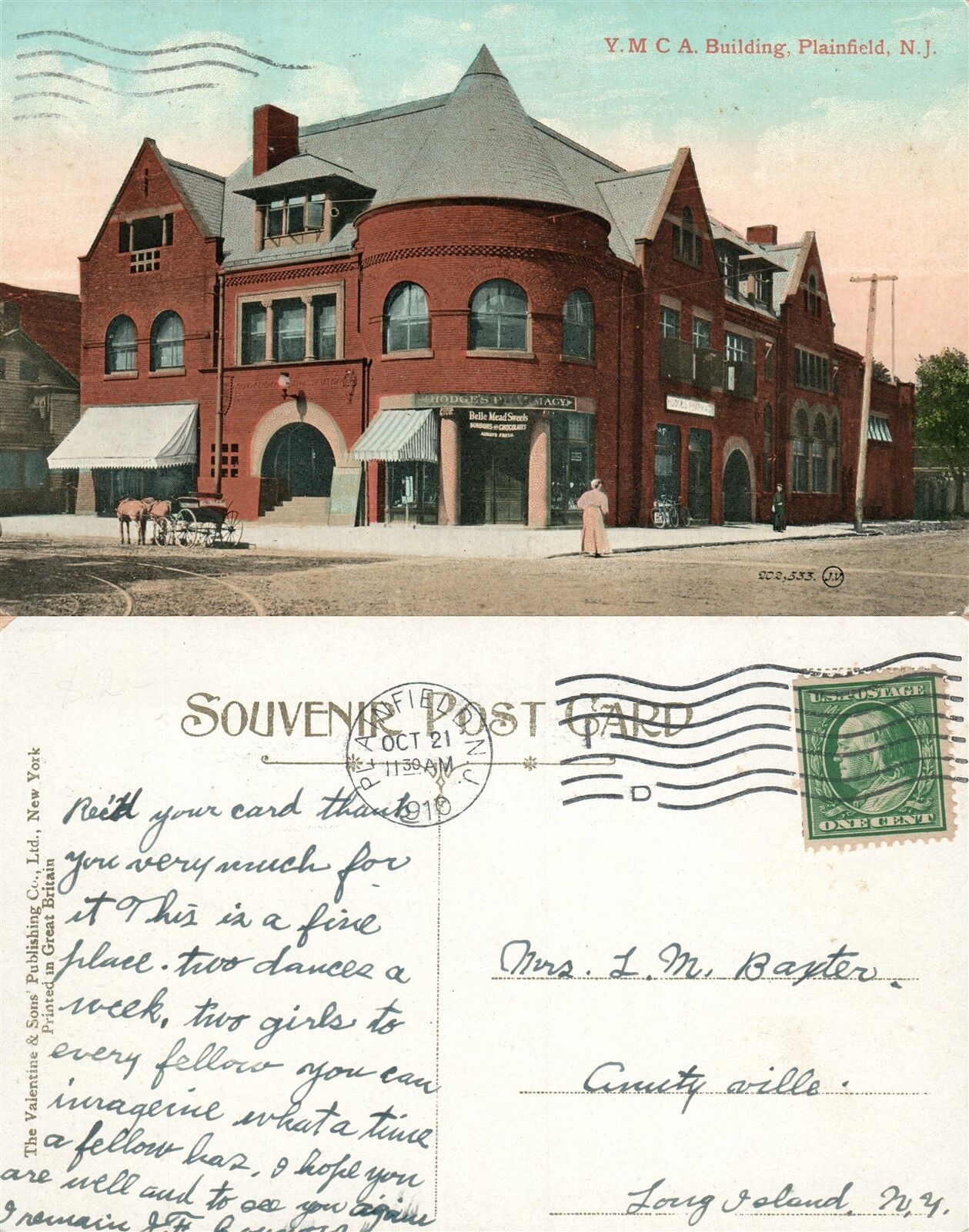 PLAINFIELD N.J. Y.M.C.A. BUILDING 1910 ANTIQUE POSTCARD