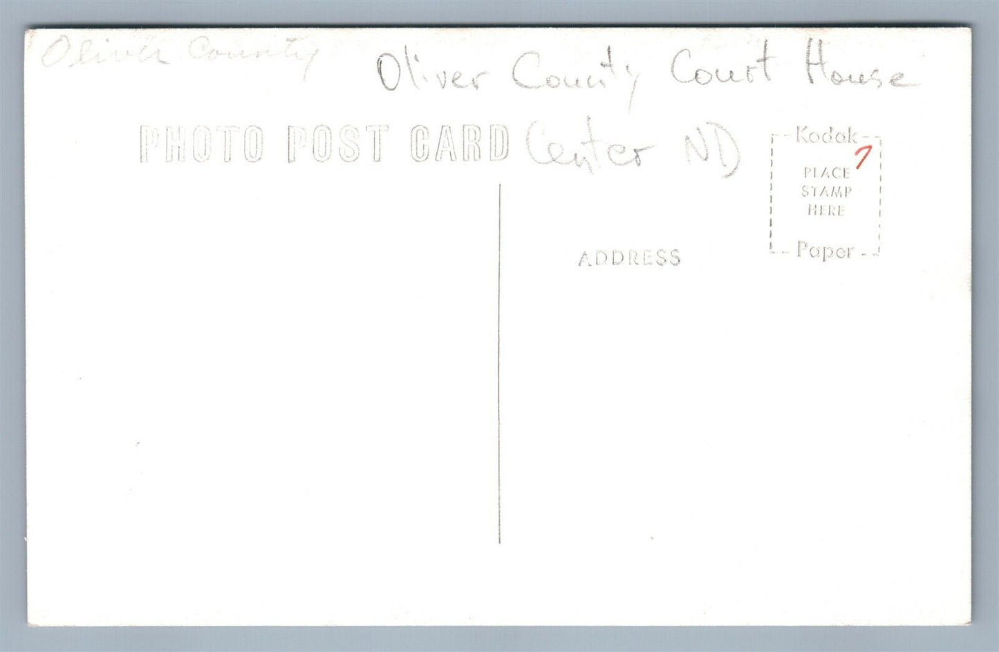 CENTER ND OLIVER COUNTY COURT HOUSE VINTAGE REAL PHOTO POSTCARD RPPC