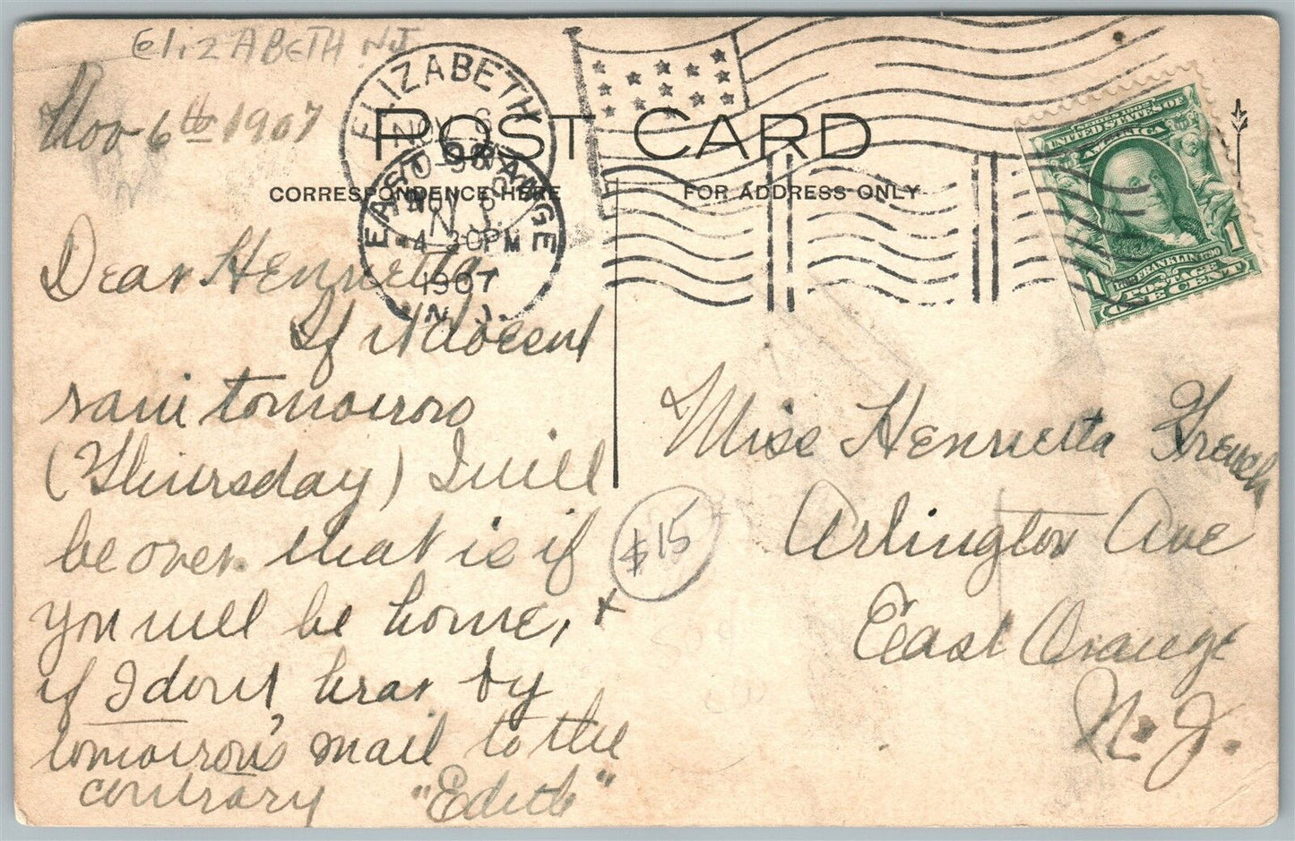 ELIZABETH NJ NEWARK AVE. STREET SCENE ANTIQUE REAL PHOTO POSTCARD RPPC