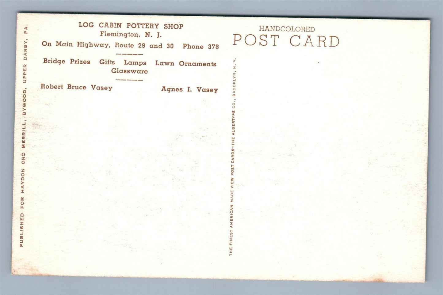 FLEMINGTON NJ LOG CABIN POTTERY SHOP VINTAGE POSTCARD