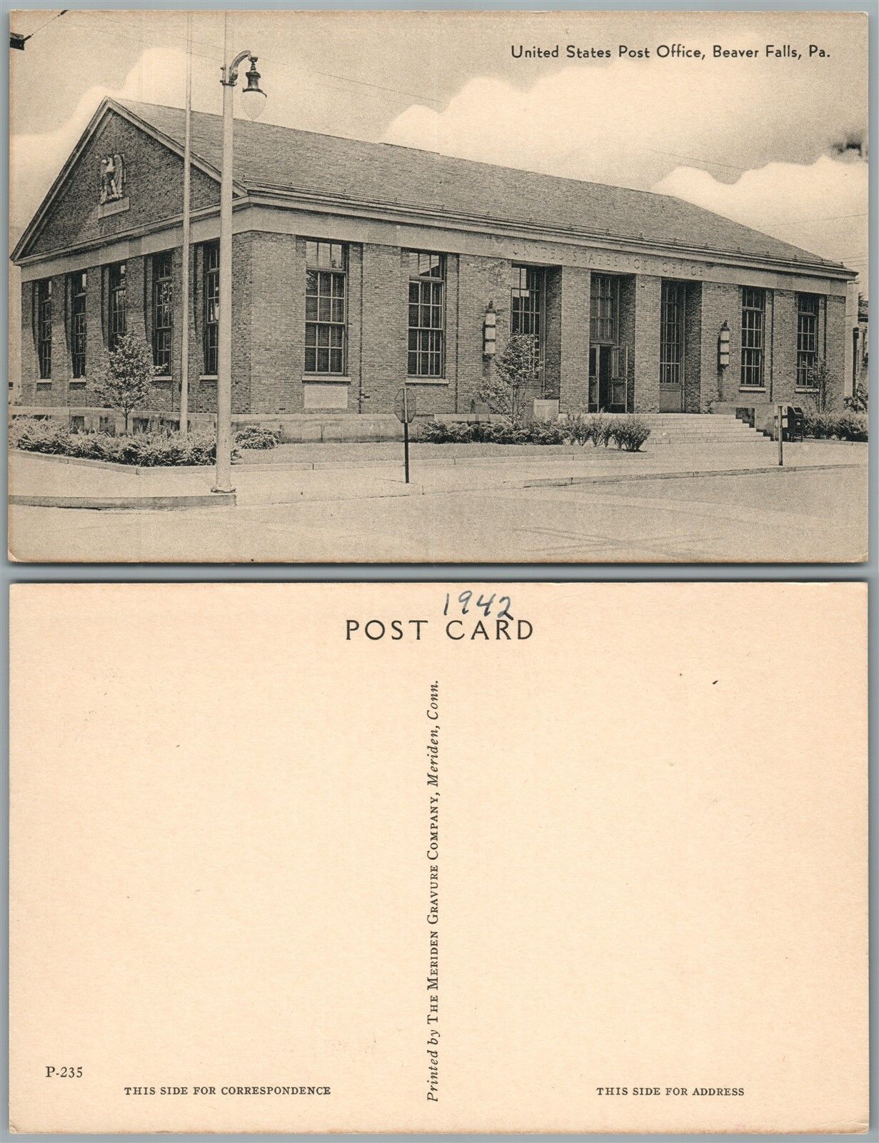 BEAVER FALLS PA UNITED STATES POST OFFICE VINTAGE POSTCARD