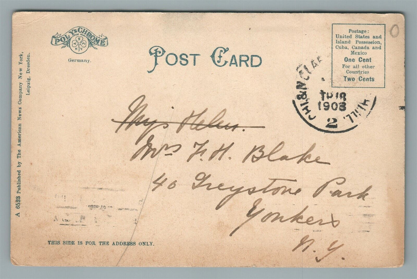 MORRISTOWN NJ MISS DANA'S SCHOOL FOR YOUNG LADIES ANTIQUE POSTCARD
