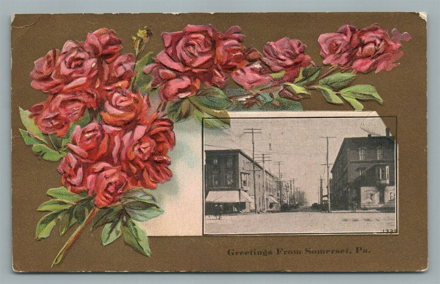 SOMERSET PA GREETINGS w/ STREET SCENE ANTIQUE POSTCARD