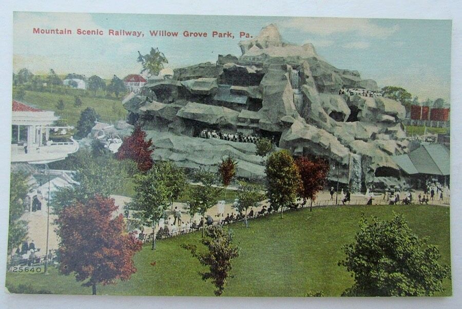 VINTAGE POSTCARD MOUNTAIN SCENIC RAILWAY WILLOW GROVE PARK PA railroad train