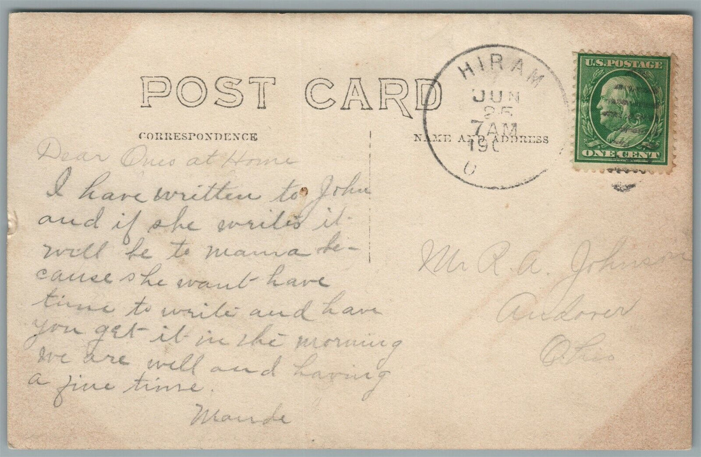 HIRAM OH STREET SCENE ANTIQUE REAL PHOTO POSTCARD RPPC