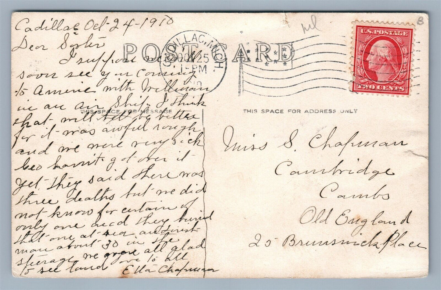 CADILLAC MI WEST SIDE MAIN STREET 1910 ANTIQUE REAL PHOTO POSTCARD RPPC