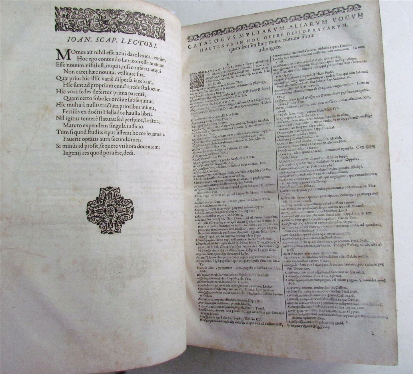 1628 GREEK LATIN DICTIONARY antique FOLIO Lexicon Graecolatinum Novum by Scapula