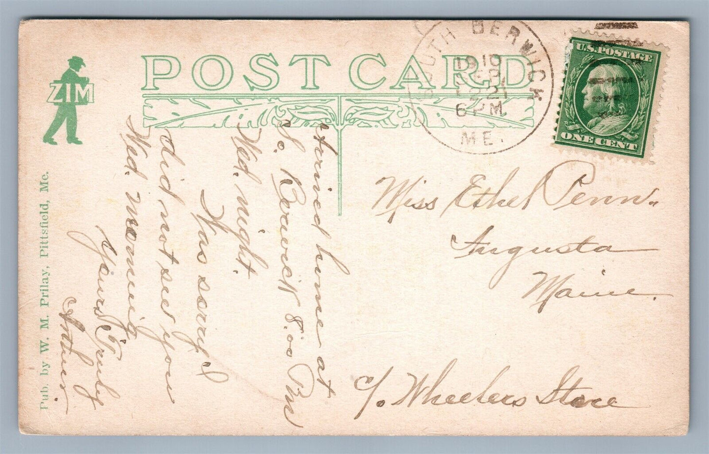So. BERWICK ME ODD FELLOW'S BLOCK ANTIQUE POSTCARD